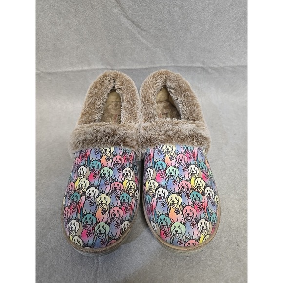 Skechers Womens BOBS Too Cozy Pooch Parade Memory Foam Slippers 9.5 Faux Fur Dog - Picture 2 of 8